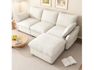Canapé d'angle droit fixe <strong>MODENUIT </strong> <strong></strong> 3 places Tissu Beige