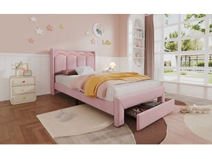 Lit avec rangement 90x200 cm <strong>SEYAKANY</strong>  <strong></strong> coloris rose