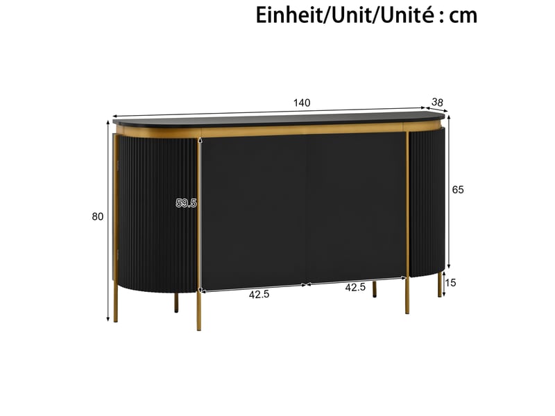  Buffet et enfilade ovale 4 portes sans poignées, étagère et passe-câbles pour salon en mdf noir 140 × 38 × 80 cm  - Conforama C