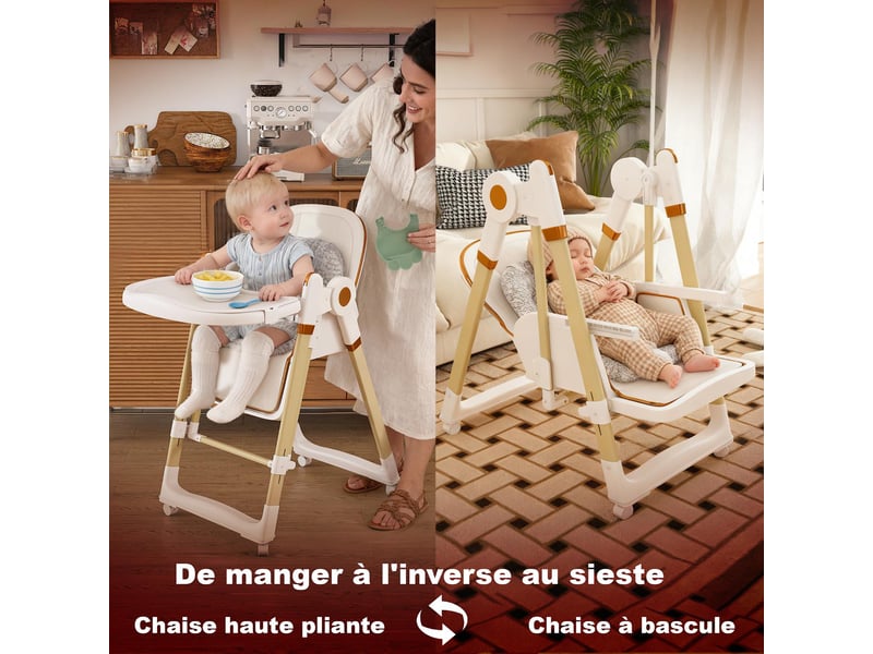  Chaise haute 2 en 1 pour bébé pliable et réglable en hauteur, blanc W1198P480181 - Conforama C