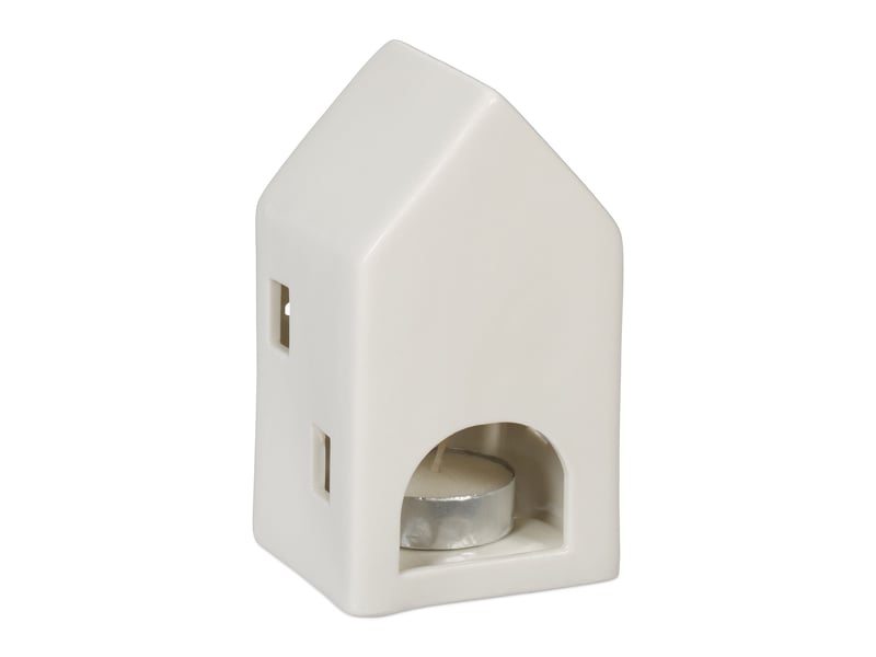  Photophore en forme de maison ambiance cosy déco intérieur 18 x 12 x 12 cm en porcelaine blanche 13_0015194  - Conforama C