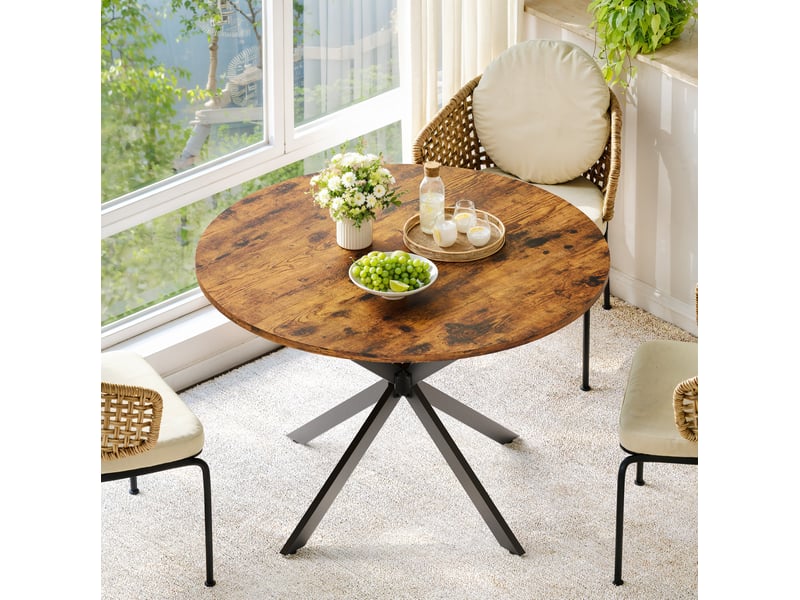  Table à manger ronde, 120x78 cm, salle à manger et pratique, plateau aggloméré et bois, piètement métal, coloris marron  - Conforama D