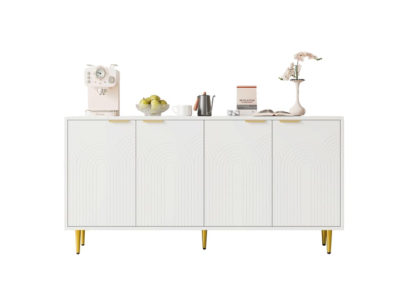  Buffet 4 portes avec étagères réglables et fermeture amortie - lpospi - mdf blanc 160 × 80 × 40 cm  - Conforama A