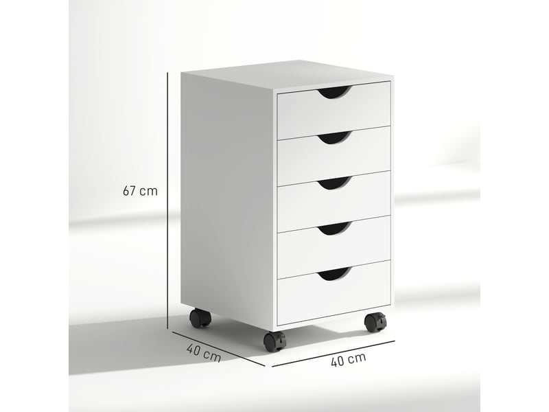  Caisson bureau mobile, meuble rangement sur roulettes avec 5 tiroirs, bois, blanc, 40 x 40 x 67 cm  - Conforama C