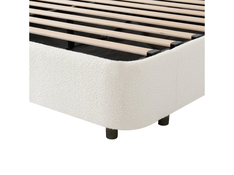  Lit double rembourré 180x200 cm avec rangement, usb, lampe de lecture et tête de lit bouclé blanc  - Conforama E