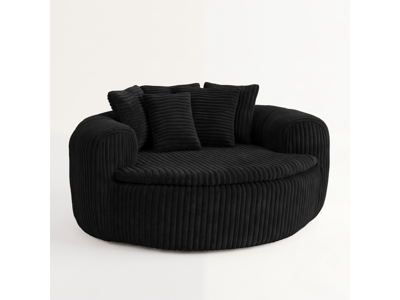 Fauteuil lounge xxl en velours côtelé, assise profonde avec 5 coussins, fauteuil relax confortable pour salon et coin lecture - noir - Conforama A