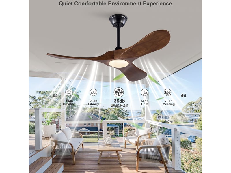 Ventilateur de plafond 106 cm éclairage led 3 pales bois massif noyer et noir réversible 6 vitesses télécommande - Conforama D