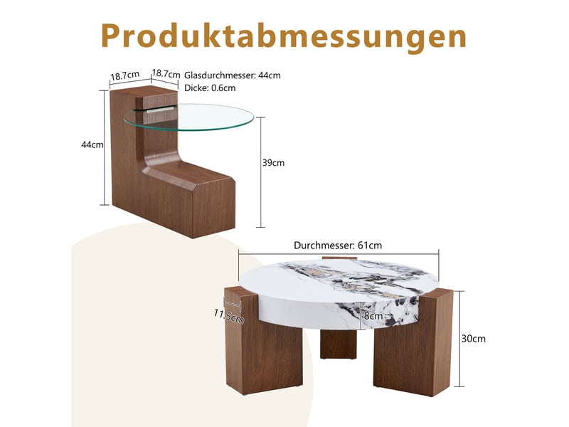  Table basse carré 61×61×30 cm, mdf et verre, blanc et noyer Fay Lum - Conforama C