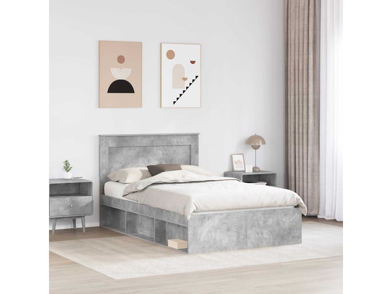  Lit double- lit adulte -  cadre de lit avec tête de lit béton 120 x 190 cm pin massif  - Conforama B