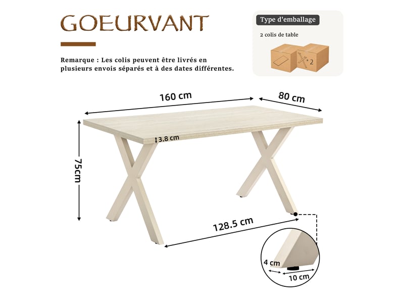  Table de salle à manger rectangulaire - table rectangulaire 160 cm et pieds en x métal - travertin  - Conforama C