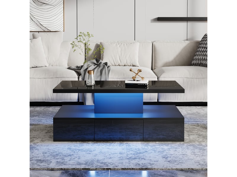  Table basse led 16 couleurs, table de salon noire avec tiroir et étagère, finition haute brillance, 100x50x39 cm  - Conforama C