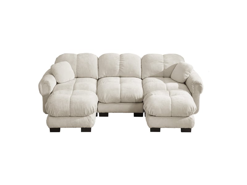  Canapé modulable en u 3 places avec ottomane et coussins décoratifs en tissu beige  - Conforama A