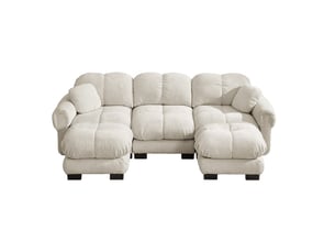 Canapé modulable en u 3 places avec ottomane et coussins décoratifs en tissu beige
