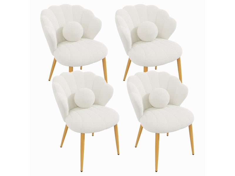  Lot de 4 chaises – rembourrées – pieds en métal doré – blanc  - Conforama A
