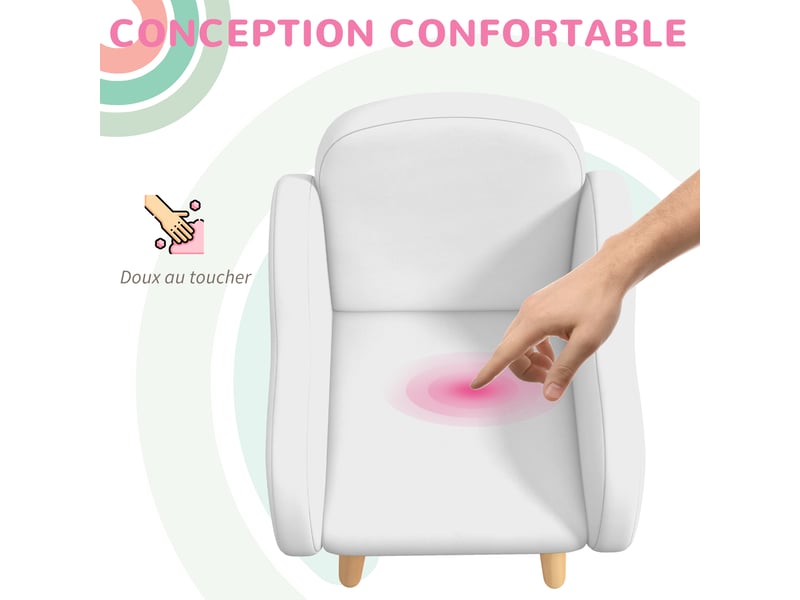  Fauteuil pour enfant design scandinave nuage grand confort avec piètement inclinés et tissu 46 x 51 x 55 cm blanc  - Conforama E