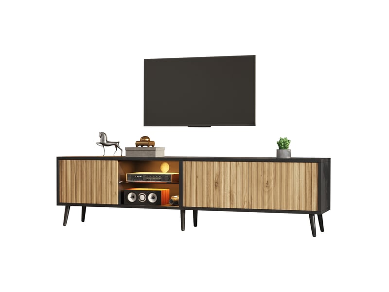  Meuble tv led 175 cm 75 pouces rangement 3 portes cravdom  - Conforama A