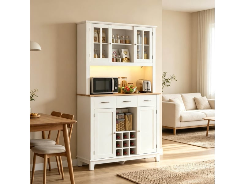  Buffet haut 100x39,5x180 cm avec éclairage led rgb, blanc et coloris chêne  - Conforama D