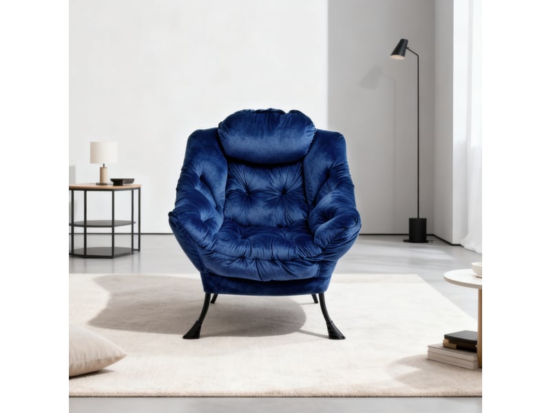  Fauteuil relax avec pouf, accoudoirs, poche latérale et repose-pieds, fauteuil lounge tv en tissu pour salon, chambre et bureau  - Conforama B