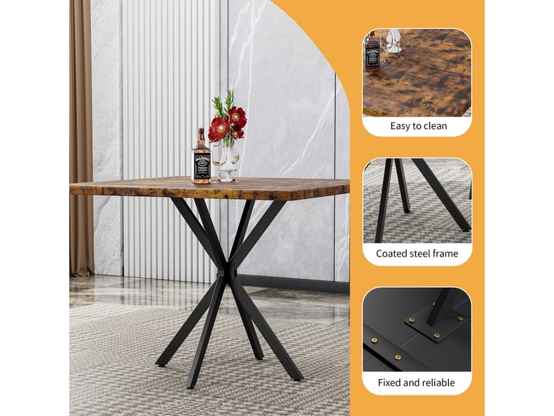  Table de salle à manger carrée,98x98x78 cm,pour 4 à 6 personnes,mdf,marron  - Conforama E