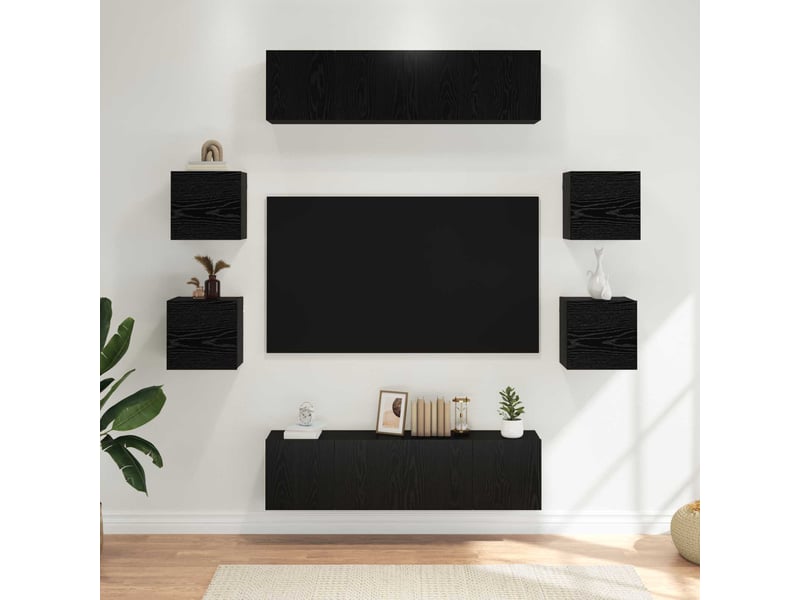  Ensemble meuble tv - banc tv - meuble de rangement 8 pcs chêne noir bois d'ingénierie  - Conforama B