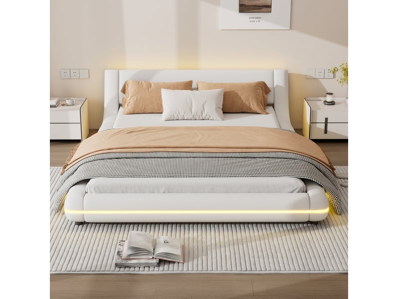  Lit 2 places 140x200 cm avec led multicolore coloris blanc  - Conforama B