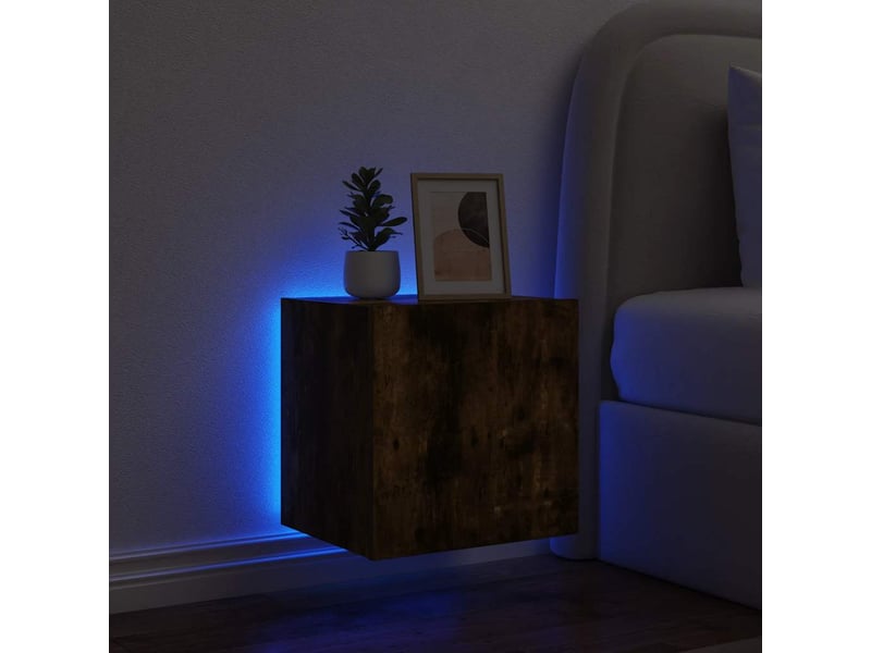  Lot de 2 meuble tv mural avec lumières led chêne fumé 40,5x35x40 cm  - Conforama E
