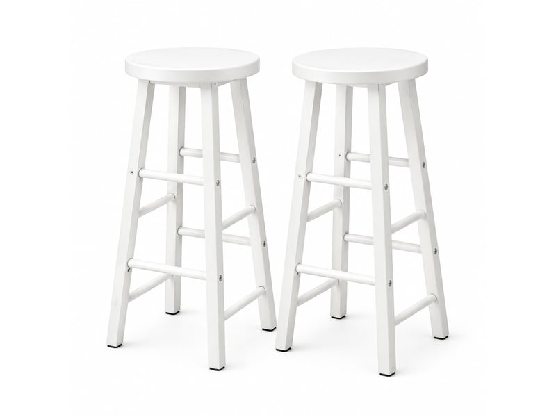  Lot de 2 tabourets de bar 71 cm, blancs, en mdf et métal, avec repose pieds pour cuisine et bar  - Conforama A