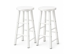 Lot de 2 tabourets de bar 71 cm, blancs, en mdf et métal, avec repose pieds pour cuisine et bar