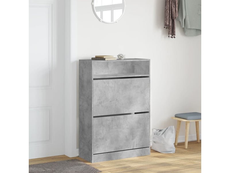  Meuble à chaussure | armoire à chaussures 2 tiroirs rabattables gris béton shl8388  - Conforama C