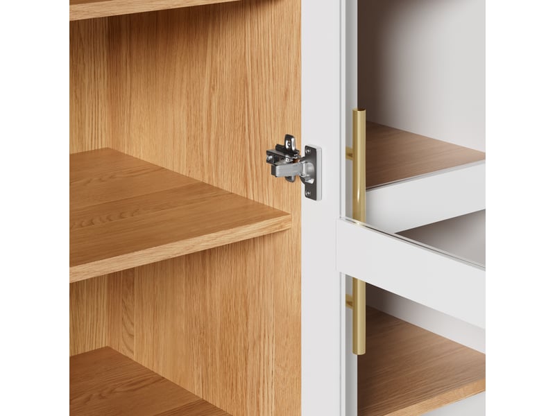 Buffet blanc moderne avec 3 portes vitrées et 4 tiroirs 110 cm - Conforama W