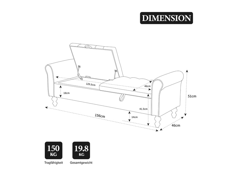  Banc coffre de rangement avec 2 couvercles et accoudoirs beige 156 x 46 x 51 cm W5118P494879 - Conforama C