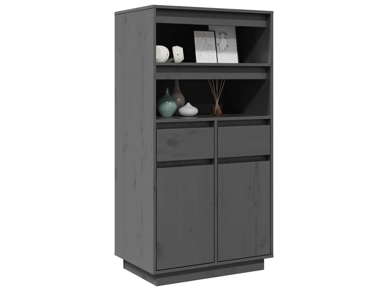  Buffet haut - bahut - meuble de rangement gris 60x40x116,5 cm bois massif de pin  - Conforama D