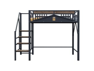 Lit mezzanine 140x200 cm <strong>MERAX</strong>  <strong>lit enfant noir</strong> coloris noir