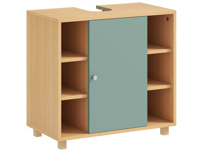  Meuble sous lavabo, meuble de salle de bain avec 6 étagères ouvertes et porte à fermeture amortie 60 x 33 x 57 cm, vert  - Conforama A