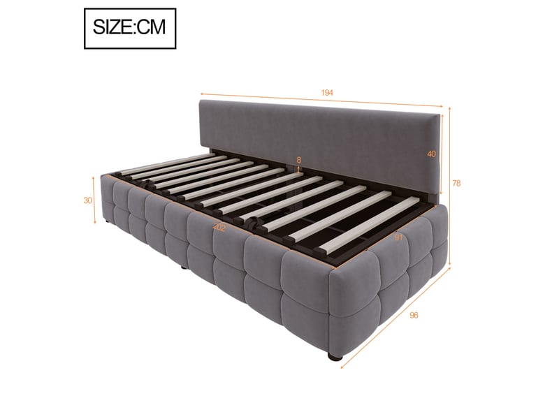 Lit coffre enfant 90x200 cm canapé-lit avec rangement, velours, gris foncé, sans matelas - Conforama C