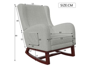Fauteuil à bascule en tissu gris avec repose-pieds - 67 x 64 x 99 cm-gris - chaise berçante ergonomique avec poches latérales et coussin
