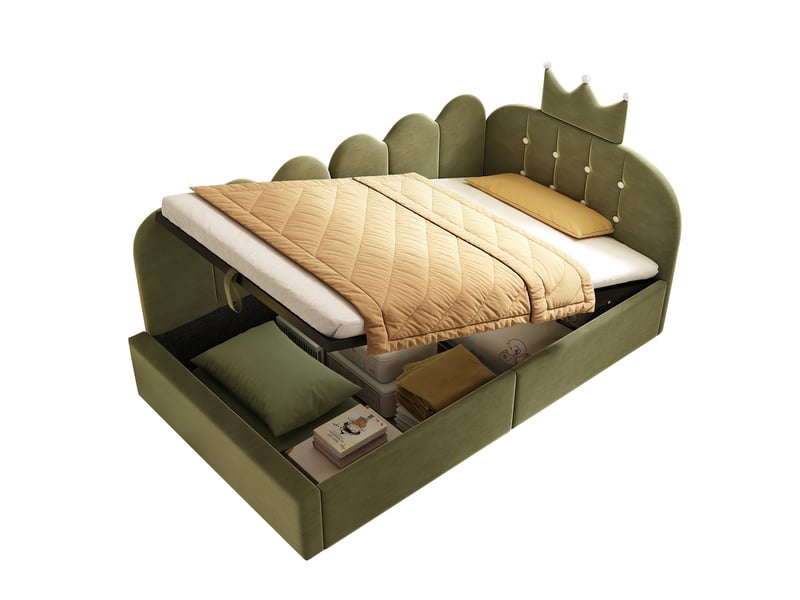  Modenvie lit banquette 90x200 cm - rangement hydraulique, structure reversible, sans matelas - vert  - Conforama A