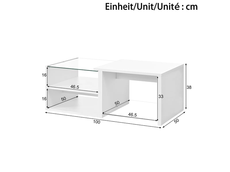  Table basse rectangle 100x50x38 cm éclairage led contrôlée par application, en panneau de particules, coloris blanc  - Conforama C
