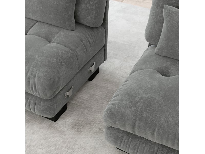  Canapé droit 220x77x81 cm 2 places, coussins et accoudoirs, avec 2 coussins décoratifs, revêtement chenille gris  - Conforama E