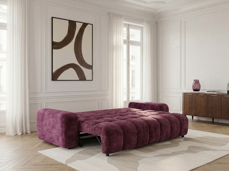 Bobochic canapé droit convertible 3 places jules tissu lisse rouge JULES - Conforama D