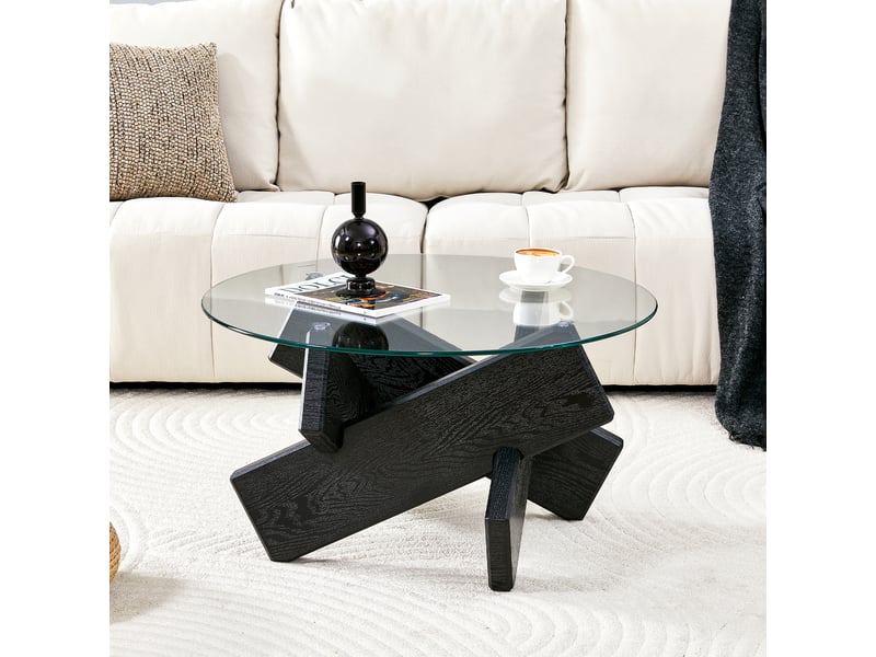 Table basse ronde mdf et verre, diamètre 79 cm - Conforama W