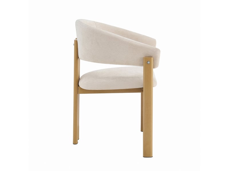  Fauteuil de salle à manger revêtement en lin 2 pièces structure en métal effet bois assise agréable tissu respirant style moderne teinte bois naturel  - Conforama A