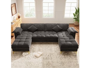 Canapé d'angle panoramique fixe <strong>DESMIU</strong> <strong></strong> 4 places Polyester gris