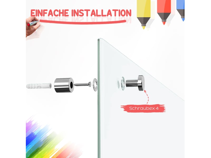  Tableau blanc magnétique en verre 90 x 60 cm blanc, avec accessoires pour écriture et planification murale  - Conforama E