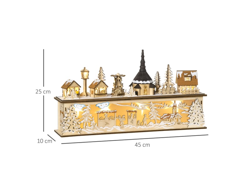  Village de noël lumineux 10 led blanc chaud effet bois 45 x 10 x 25 cm  - Conforama C