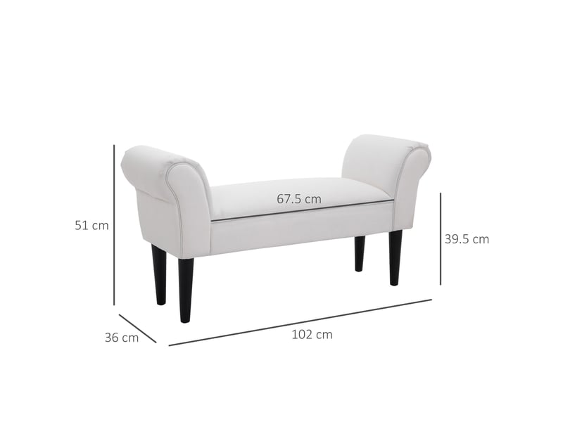  Banc de lit rembourré avec accoudoirs roulés et 4 pieds, 102 x 35 x 51 cm, gris  - Conforama E