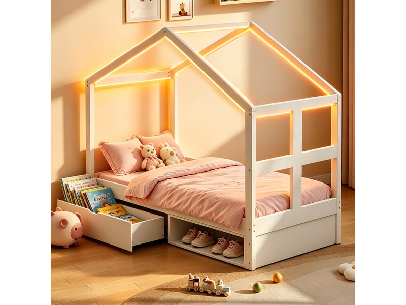  Lit en bois et panneaux de fibres densifiées blanc 90x190 cm  - Conforama E