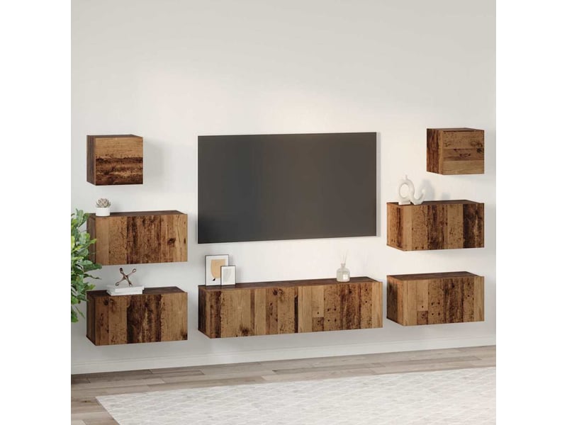  Ensemble meuble tv - banc tv - meuble de rangement 8 pcs bois ancien bois d'ingénierie  - Conforama D