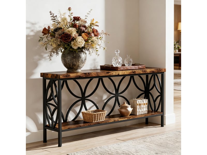  Console style industriel en bois et métal marron rustique et noir 160x29,5x80 cm  - Conforama E