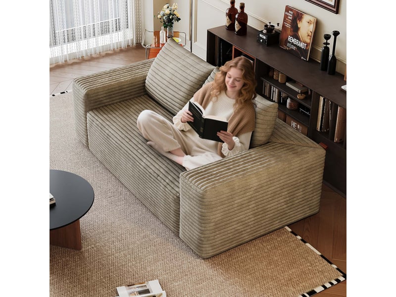  Canapé compressé 2 places 180x90x83 cm - velours côtelé - éponge à haute élasticité - 2 coussins - camel - salonchambre  - Conforama E